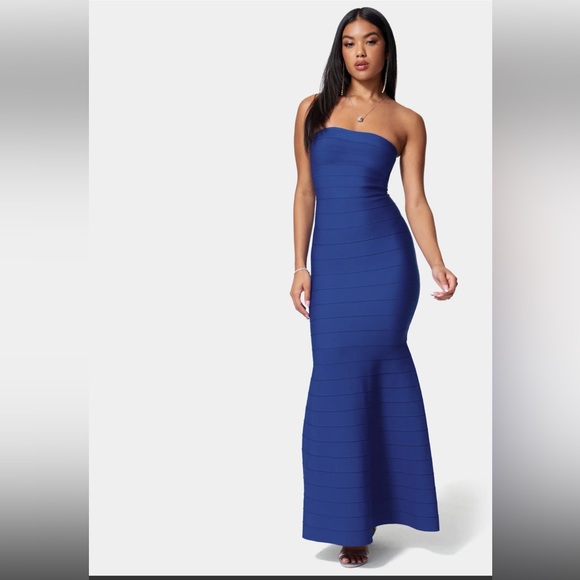 Bebe Luxe Bandage Strapless Gown - Cobalt - Picture 1 of 4